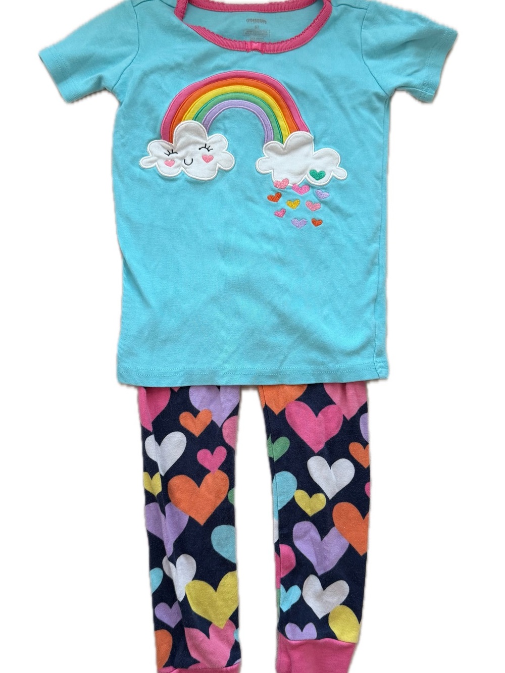 Gymboree Sunshine Time Rainbow Heart Gymmies Pajamas 5T EUC